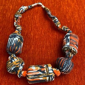 Handmade African Ankara Fabric Covered  Wood Necklace with Magnetic Closure.